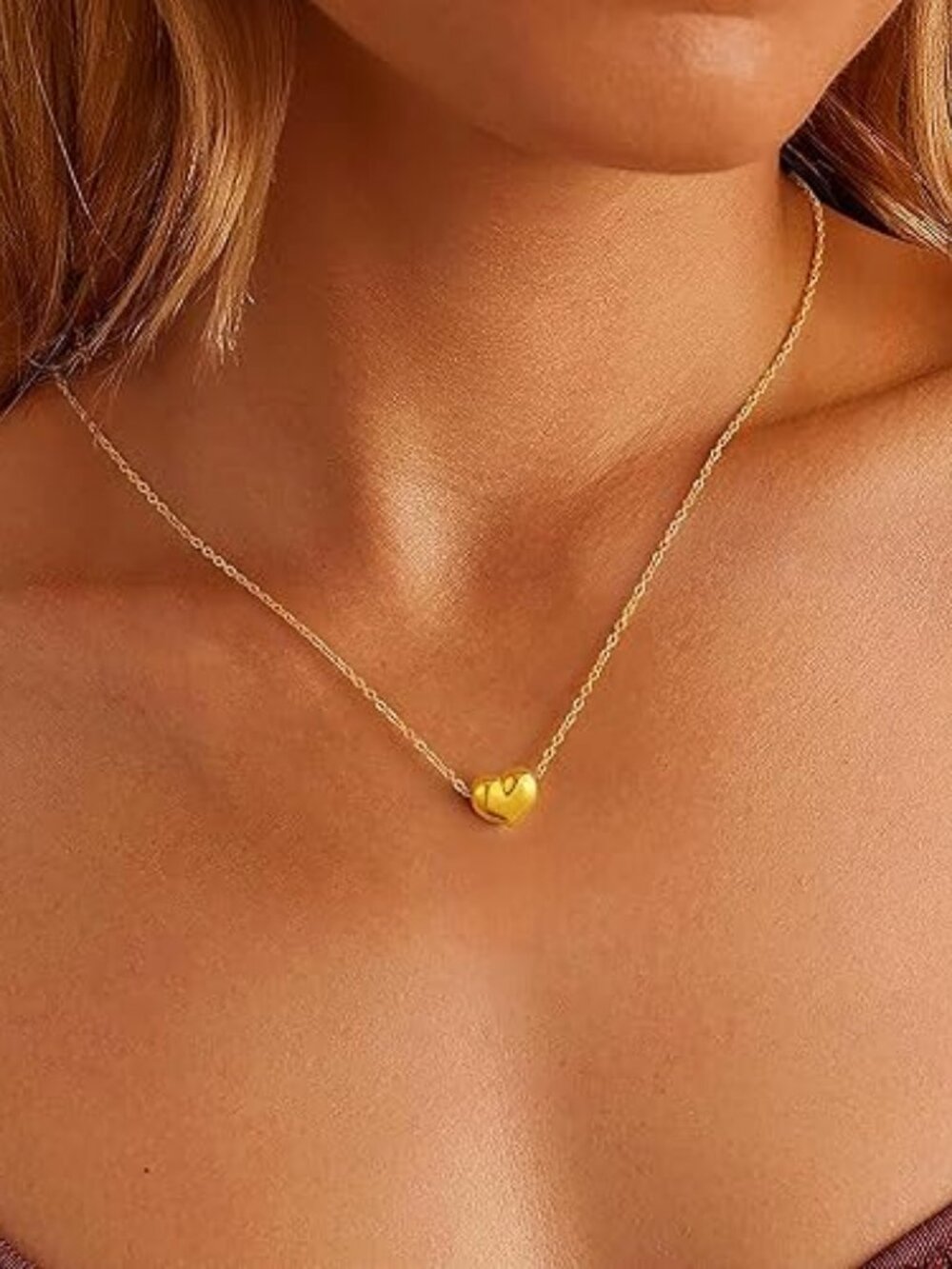 Dainty 14K Gold Heart Necklace Tiny Open Heart Pendant Choker Hypoallergenic